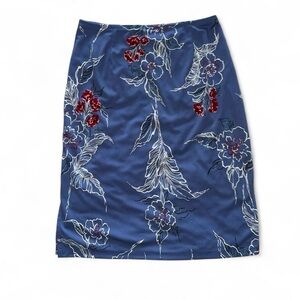 Axcess Y2K Blue Floral Stretchy Midi Skirt